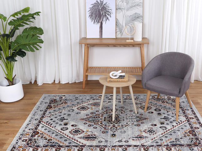 Oporto Santos Grey & Rust Traditional Soft Rug