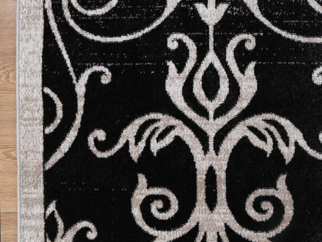 Oporto Rizhao Black & Cream Contemporary Soft Rug