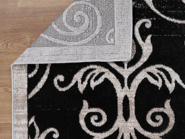Oporto Rizhao Black & Cream Contemporary Soft Rug