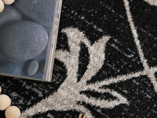 Oporto Rizhao Black & Cream Contemporary Soft Rug