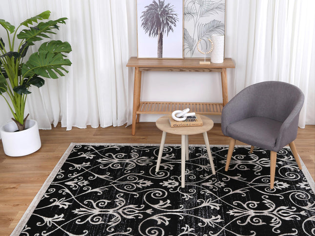 Oporto Rizhao Black & Cream Contemporary Soft Rug