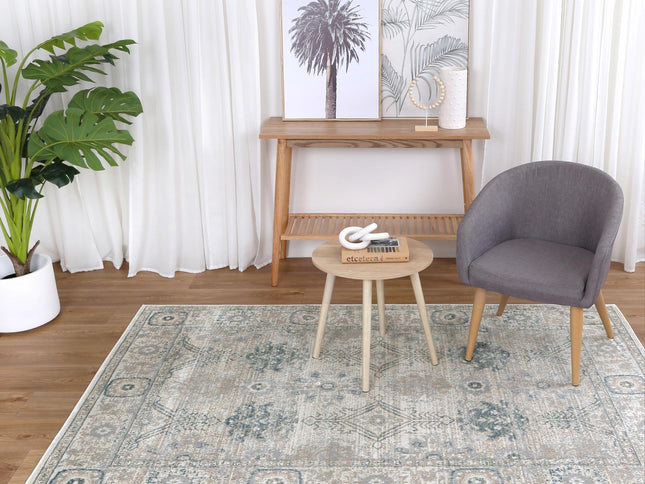 Oporto Antwerp Cream & Blue Traditional Soft Rug