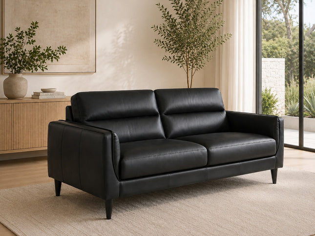Pearce 2 Seater Leather Lounge - Black