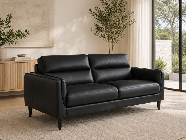 Pearce 2 Seater Leather Lounge - Black