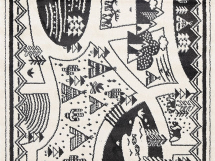 Piccolo Black and White Kids Camping Adventure Kids Rug