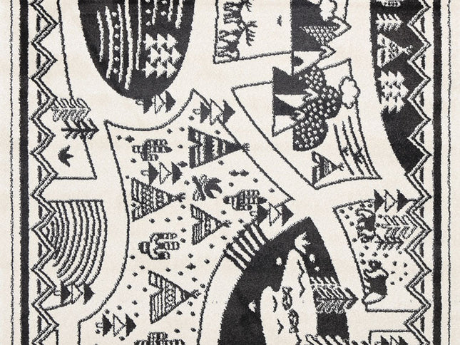 Piccolo Black and White Kids Camping Adventure Kids Rug