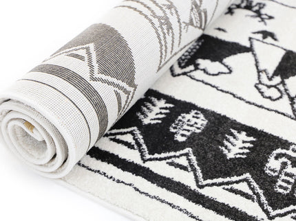 Piccolo Black and White Kids Camping Adventure Kids Rug