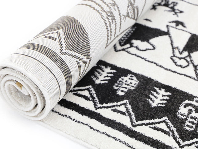 Piccolo Black and White Kids Camping Adventure Kids Rug