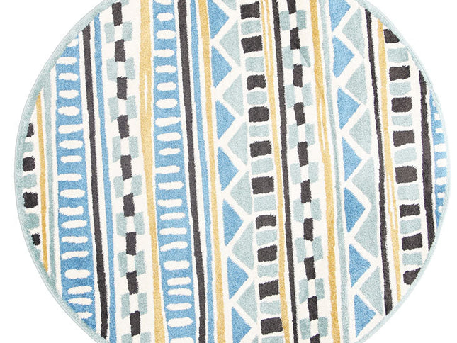 Piccolo Blue and Yellow Tribal Kids Round Rug
