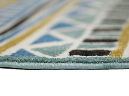 Piccolo Blue and Yellow Tribal Kids Round Rug