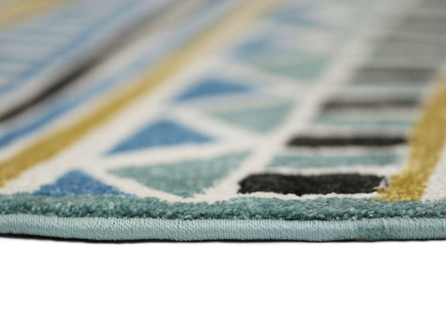Piccolo Blue and Yellow Tribal Kids Round Rug
