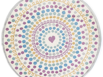 Piccolo Multi Colour and Pink Polka Dot Love Heart Kids Round Rug