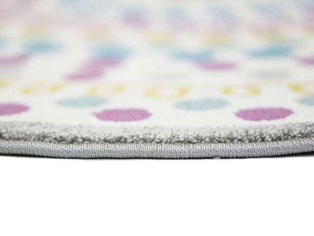 Piccolo Multi Colour and Pink Polka Dot Love Heart Kids Round Rug