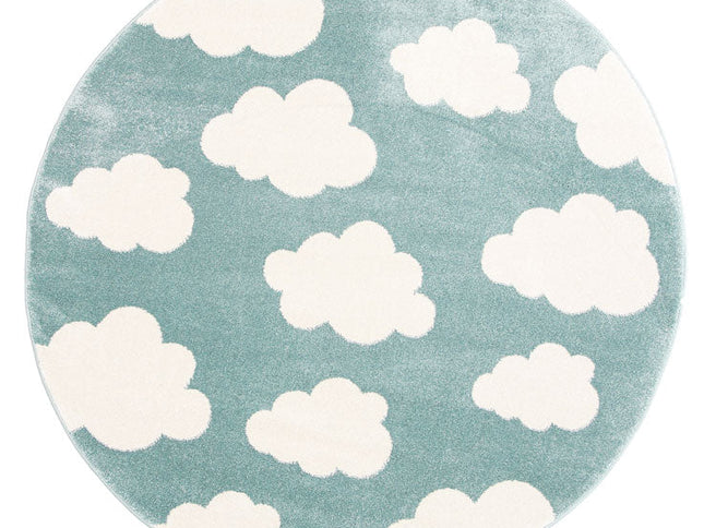 Piccolo Aqua White Cloud Kids Round Rug
