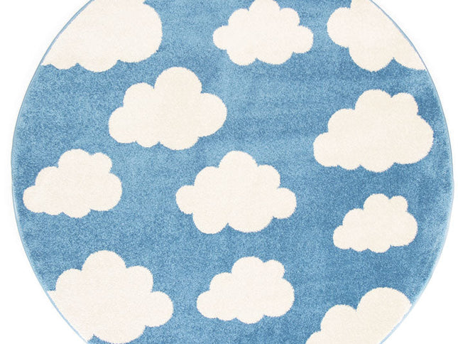 Piccolo Blue and White Cloud Kids Round Rug