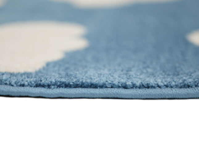 Piccolo Blue and White Cloud Kids Round Rug