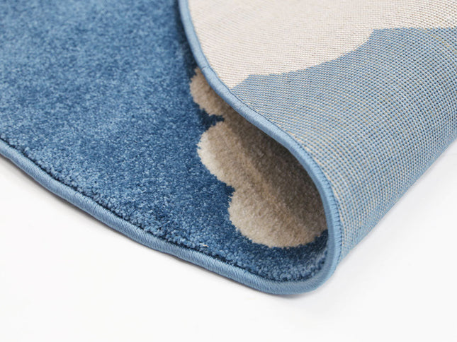 Piccolo Blue and White Cloud Kids Round Rug