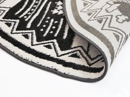Piccolo Black and White Kids Camping Adventure Kids Round Rug