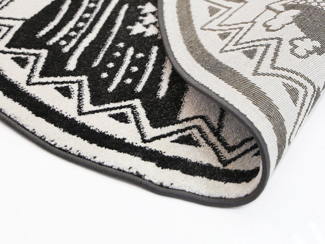 Piccolo Black and White Kids Camping Adventure Kids Round Rug
