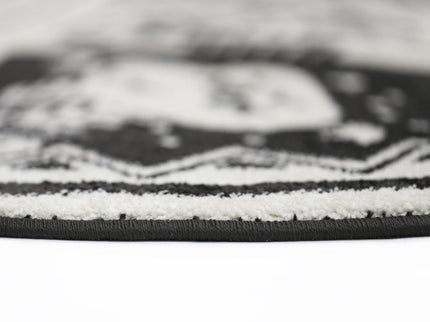 Piccolo Black and White Kids Camping Adventure Kids Round Rug