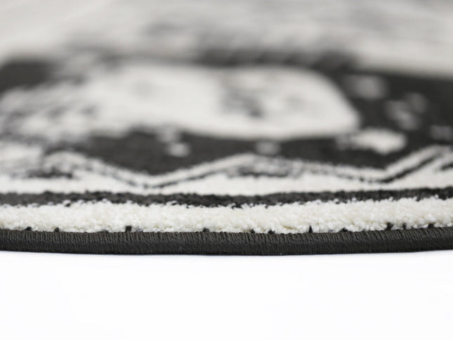 Piccolo Black and White Kids Camping Adventure Kids Round Rug