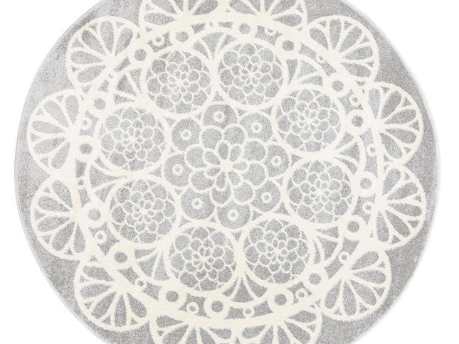Piccolo Grey and White Doily Kids Round Rug