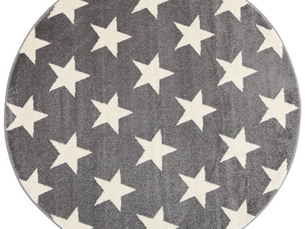 Piccolo Light Grey and White Stars Kids Round Rug