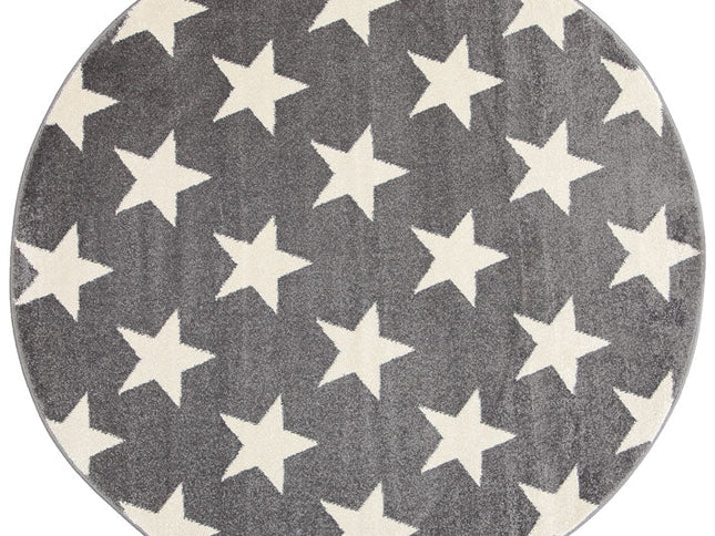 Piccolo Light Grey and White Stars Kids Round Rug