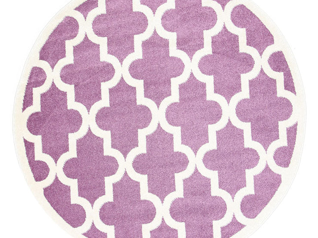 Piccolo Violet Pink and White Lattice Pattern Kids Round Rug