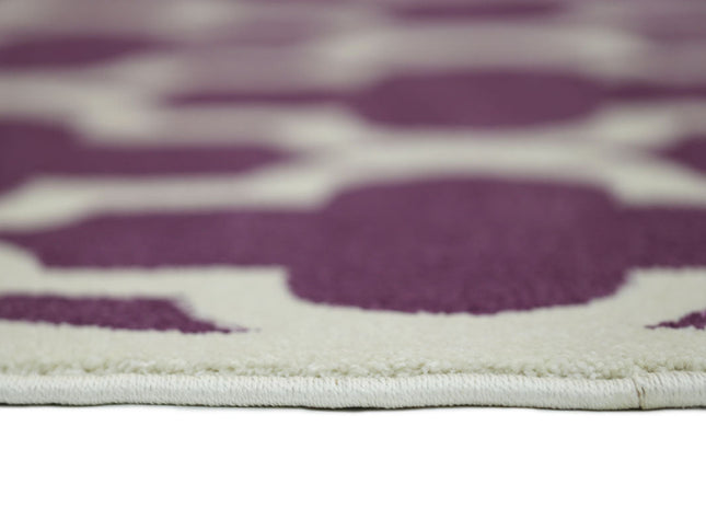 Piccolo Violet Pink and White Lattice Pattern Kids Round Rug
