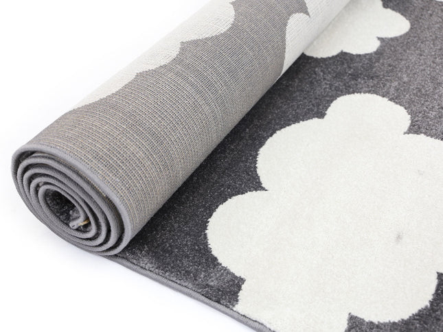 Piccolo Dark Grey and White Cloud Kids Rug