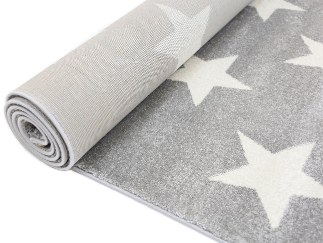 Piccolo Light Grey and White Stars Kids Rug