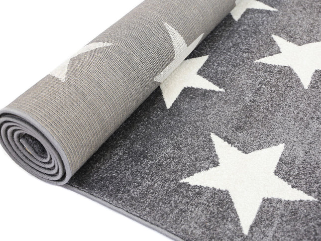 Piccolo Charcoal and White Stars Kids Rug