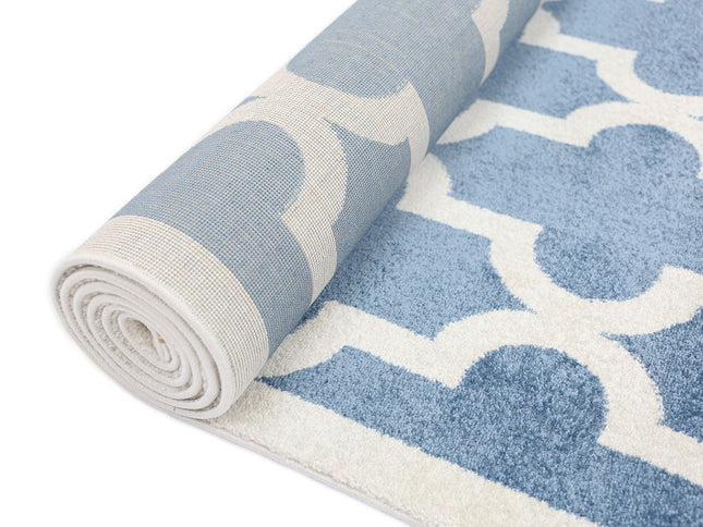 Piccolo Blue and White Lattice Pattern Kids Rug