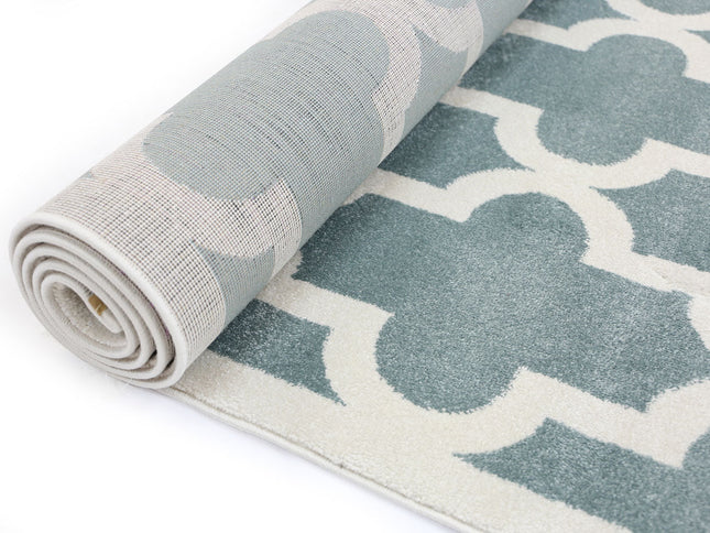 Piccolo Aqua White Lattice Pattern Kids Rug