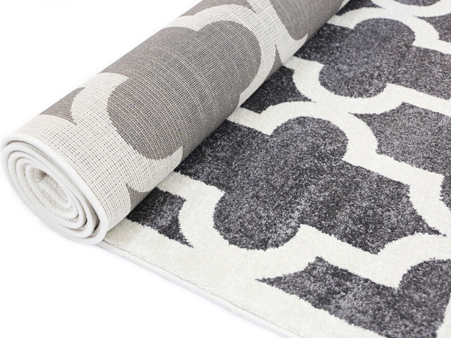 Piccolo Grey and White Lattice Pattern Kids Rug