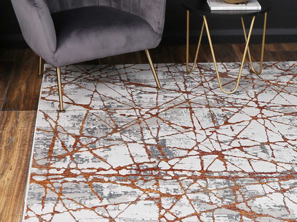 Porto James Grey & Orange Geometric Rug
