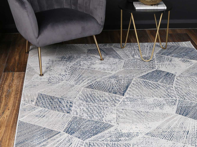 Porto Mason Grey & Blue Geometric Rug