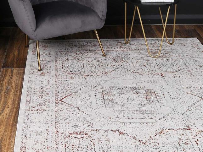 Porto Luna Cream & Red Traditional Rug