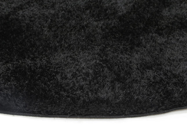 Puffy Soft Shag Round Rug Black