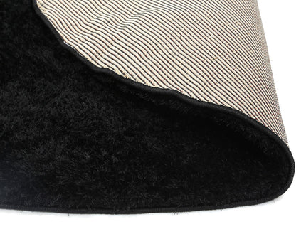 Puffy Soft Shag Round Rug Black