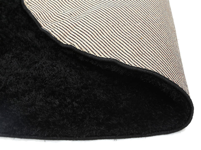 Puffy Soft Shag Round Rug Black