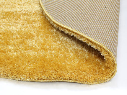 Puffy Soft Shag Round Rug Mustard