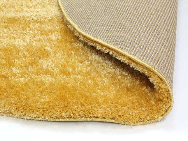 Puffy Soft Shag Round Rug Mustard