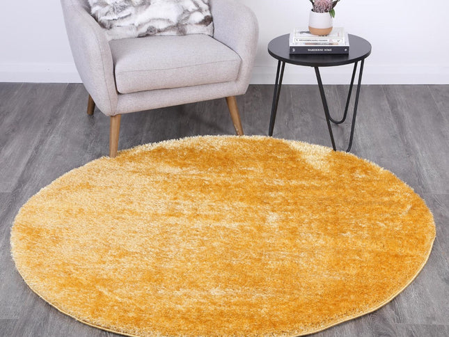 Puffy Soft Shag Round Rug Mustard