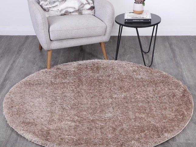 Puffy Soft Shag Round Rug Beige