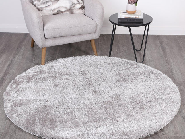 Puffy Soft Shag Round Rug Grey