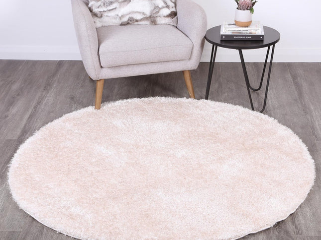 Puffy Soft Shag Round Rug Ivory