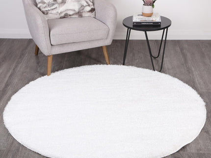 Puffy Soft Shag Round Rug White