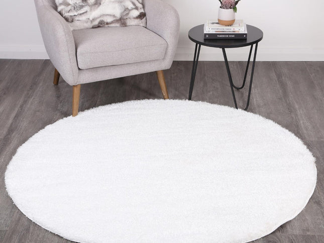 Puffy Soft Shag Round Rug White